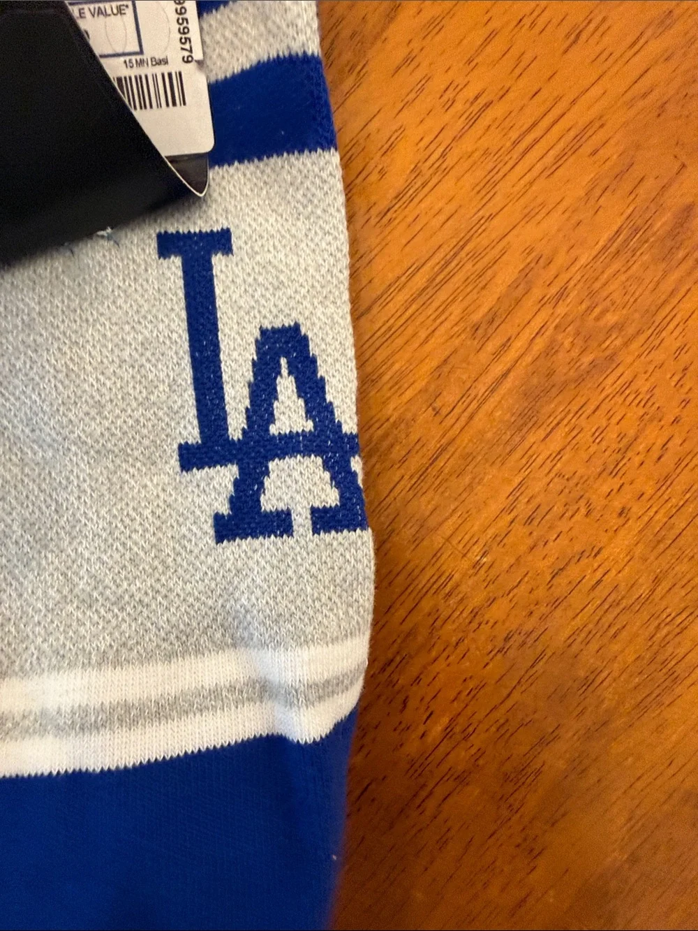 LA Logo Blue and Gray Athletic Crew Socks large